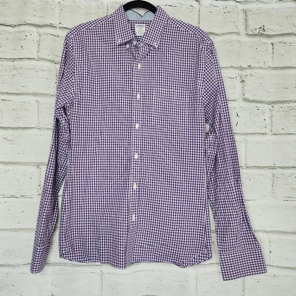 Bonobos Mens Purple White Gingham Slim Fit Long Sleeve Button-Down Shirt Size M